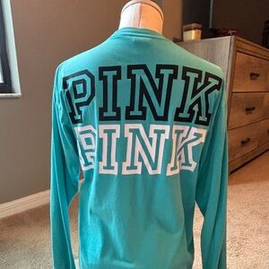 PINK teal long sleeve pocket tee